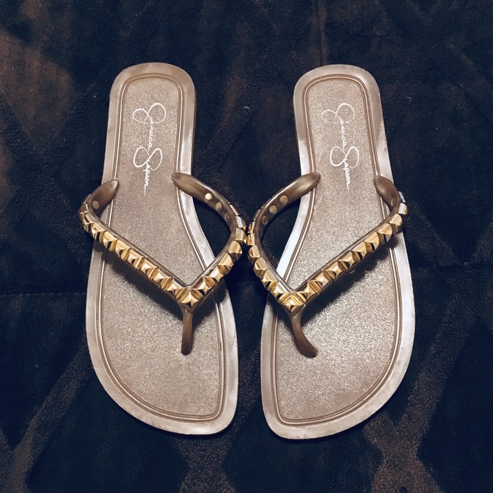 Jessica Simpson Gold Flip Flops